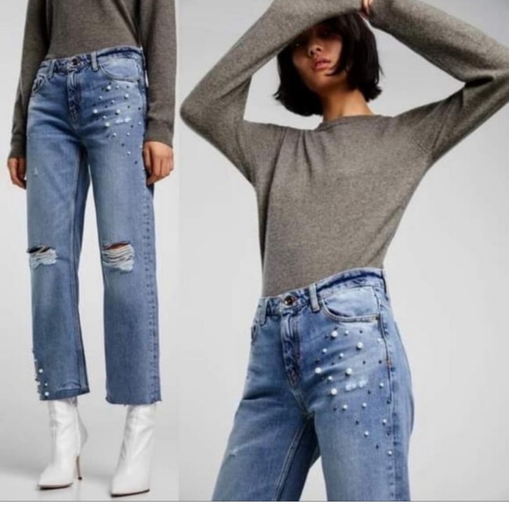 Zara Jeans Pearl Boyfriend ripped